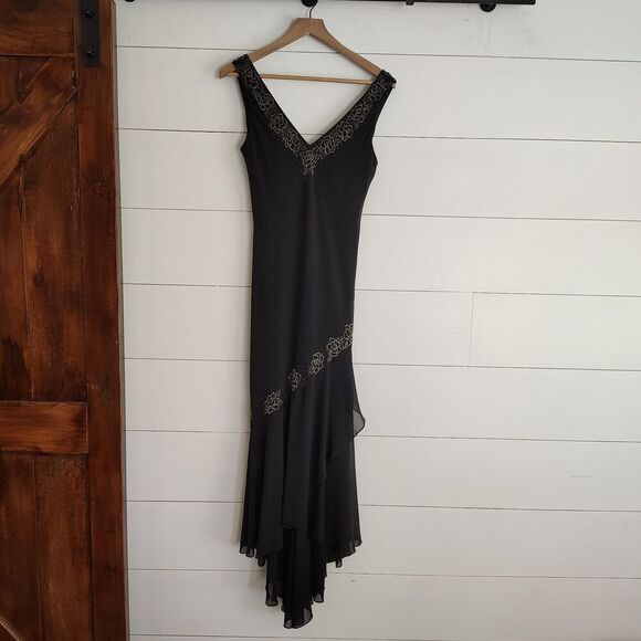 VTG Alex Evening's Y2K 90s Midi Dress Beaded Fairy Whimsigoth Asymmetrical Sz 10 - Picture 2 of 12